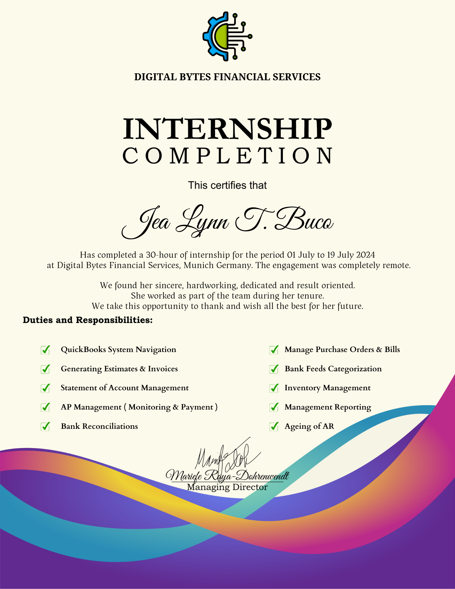 Quickbooks Internship Certification