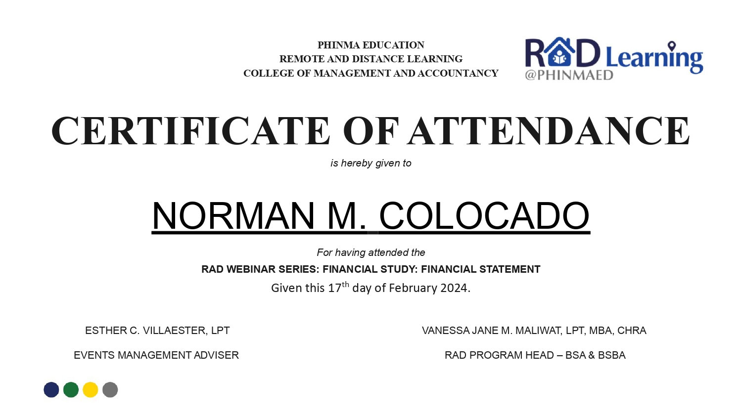 RAD WEBINAR SERIES: Financial Study, Financial Statement