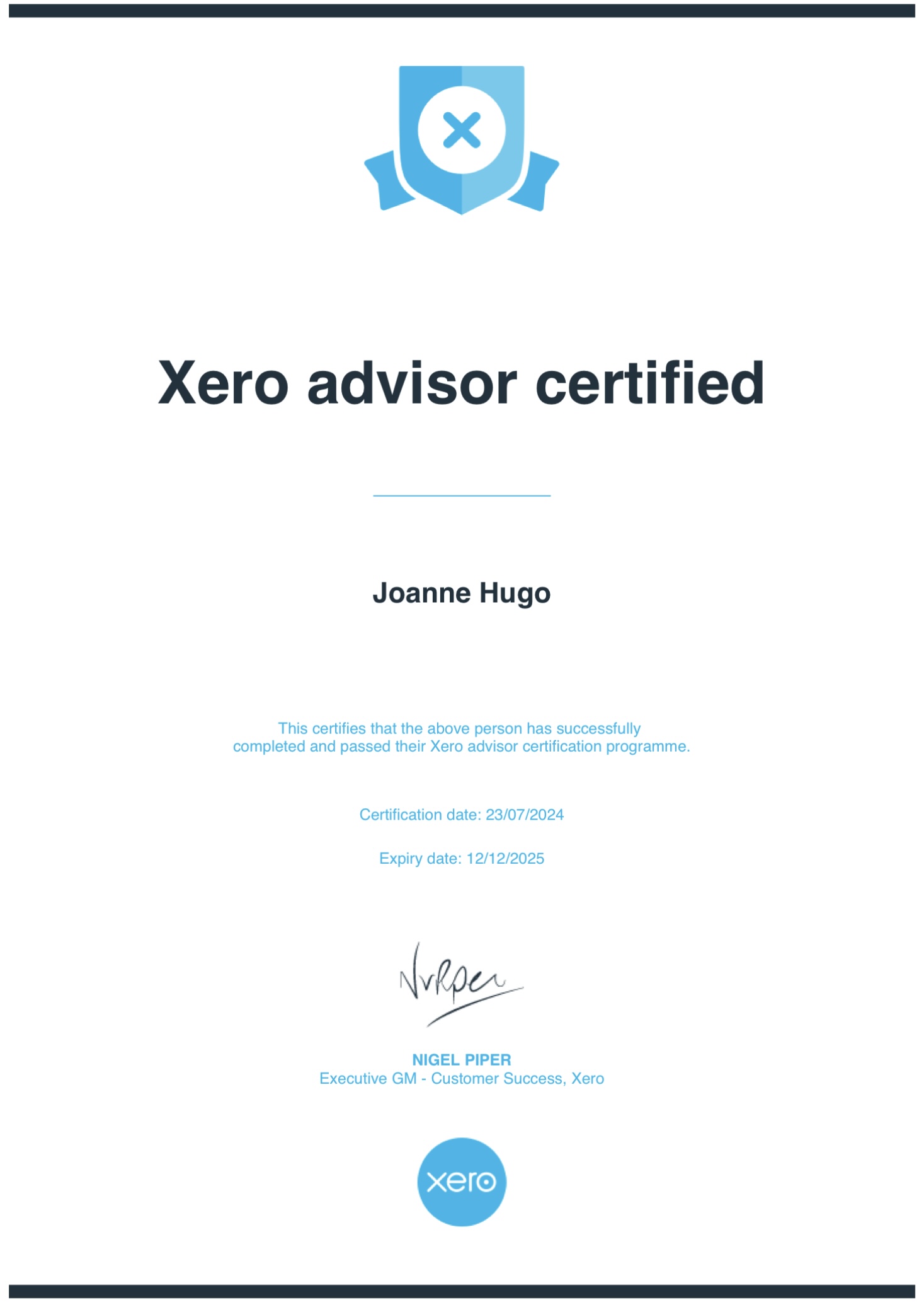 Xero advisor certificate