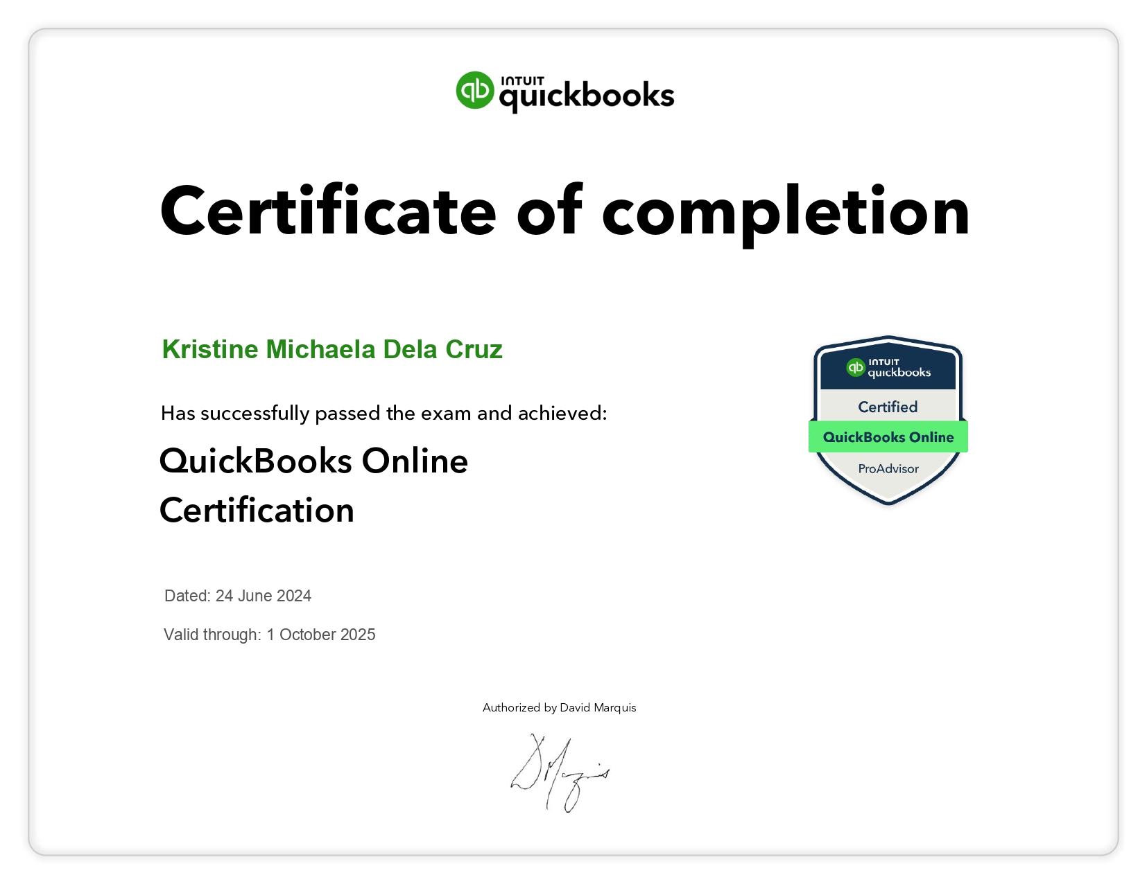 Quickbooks Certicate