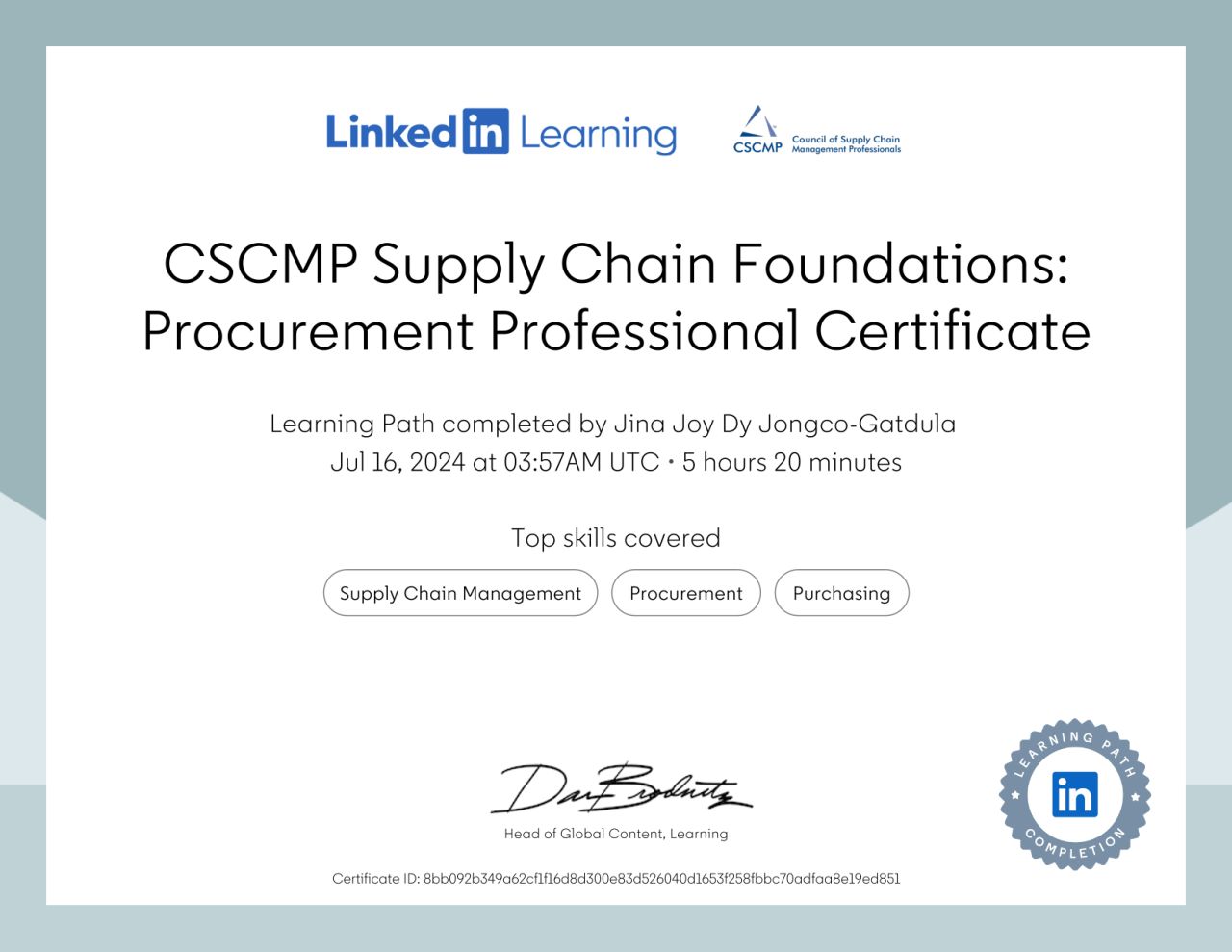 CSCMP Procurement Professional  Certificate