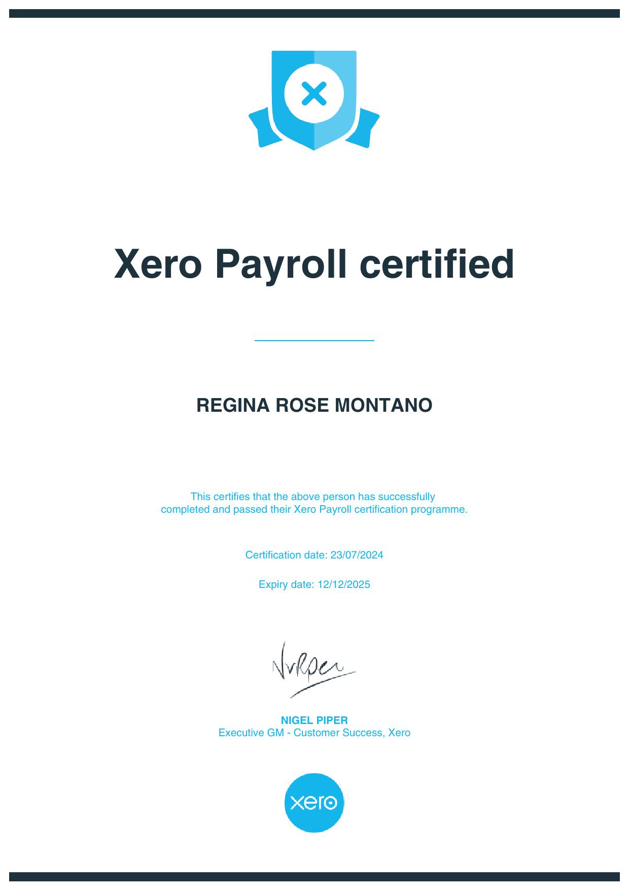 Xero Payroll Certificate