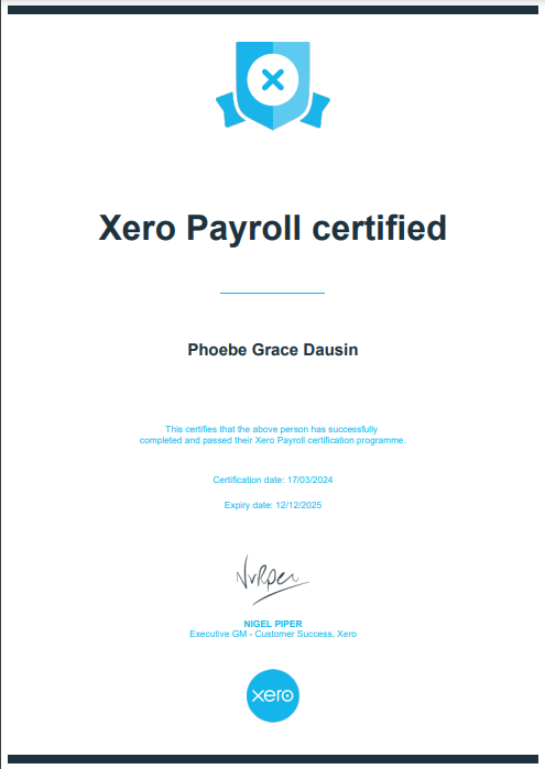 Xero Payroll Certificate