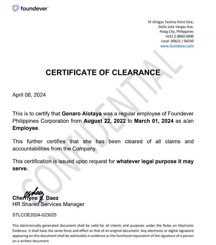 Certifacate of Clearance