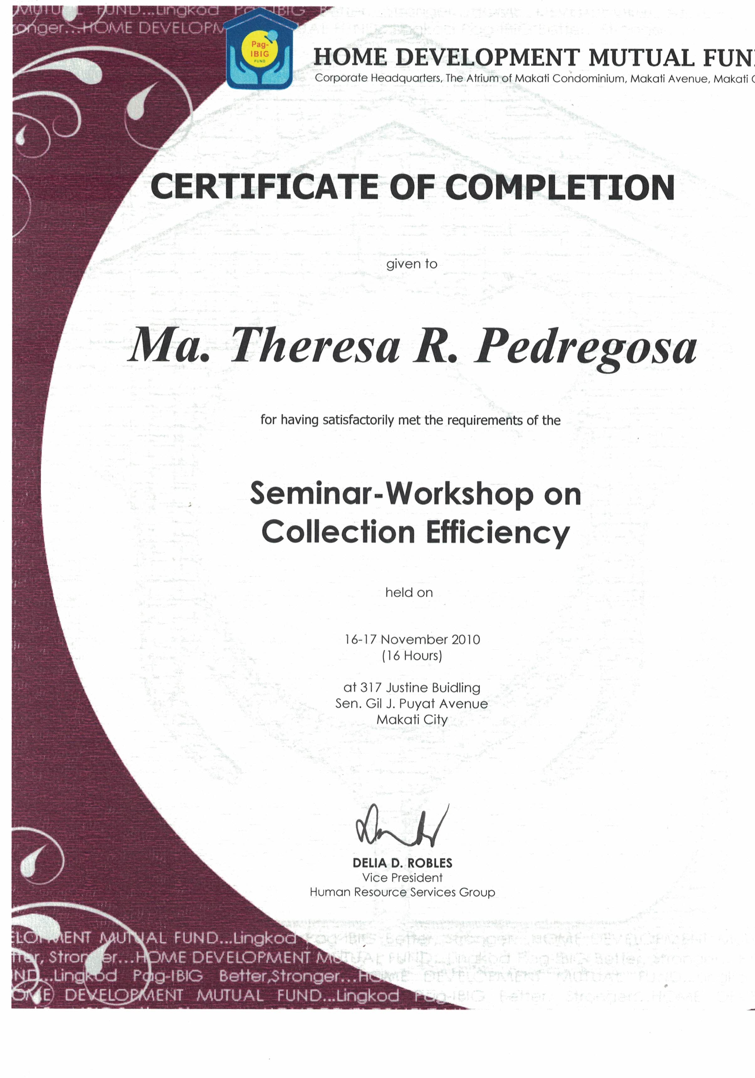 Seminar Workshop on Collection Efficiency