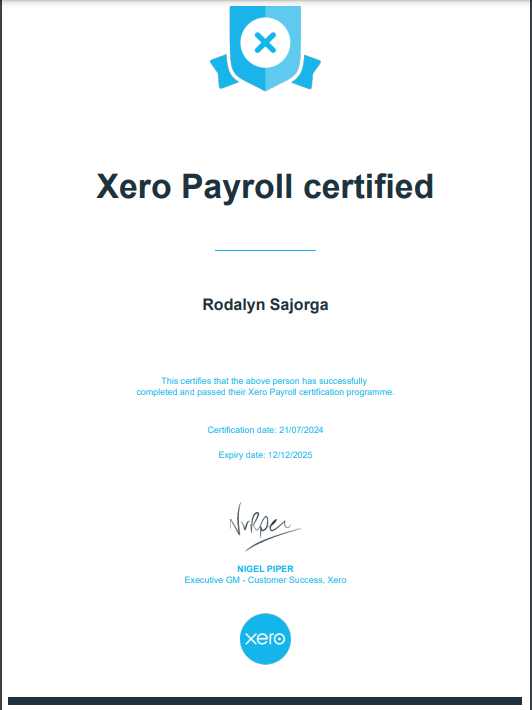 Xero Payroll Certificate