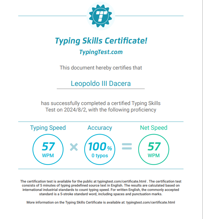 Typing Test Certificate