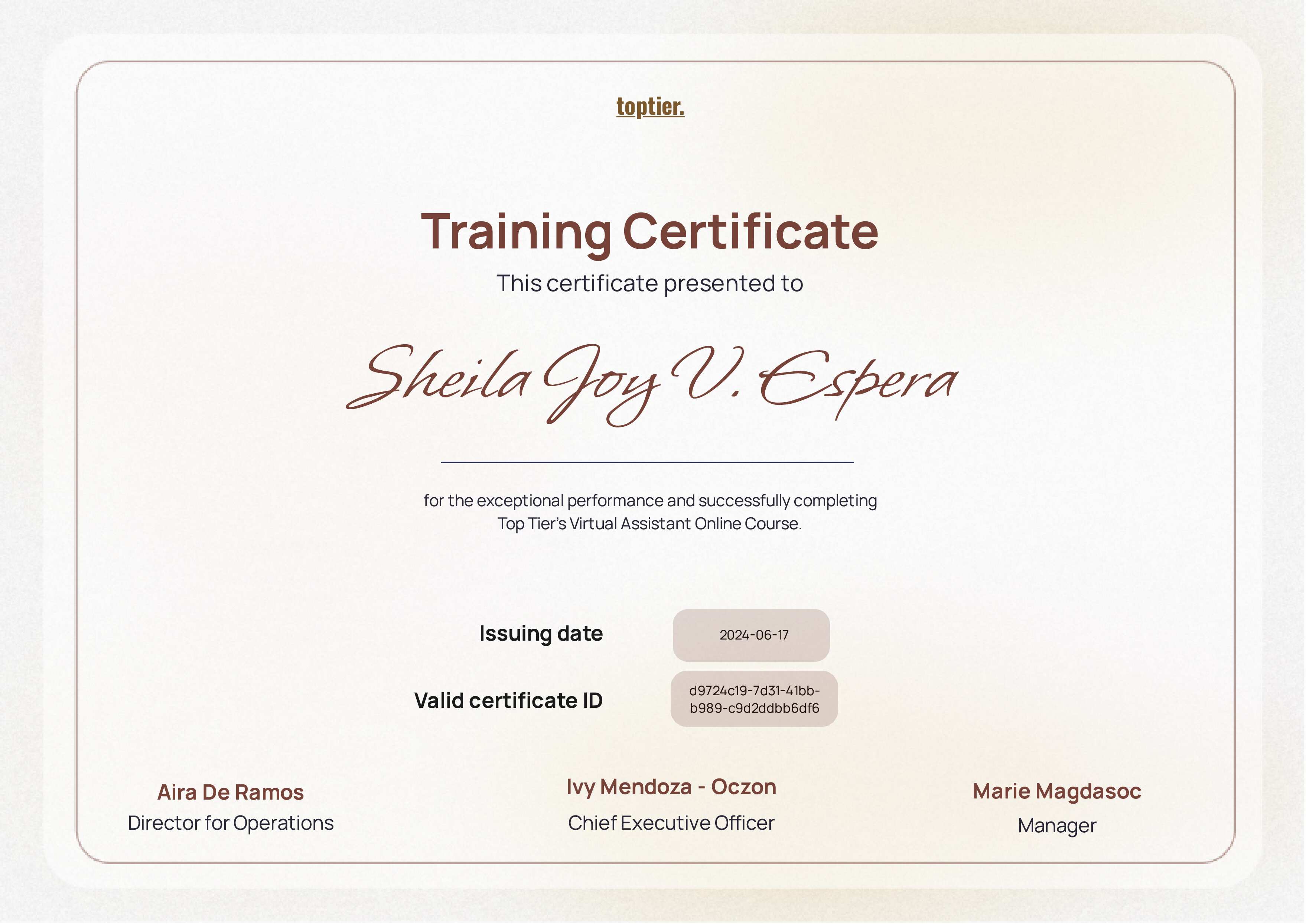 Training Certificate