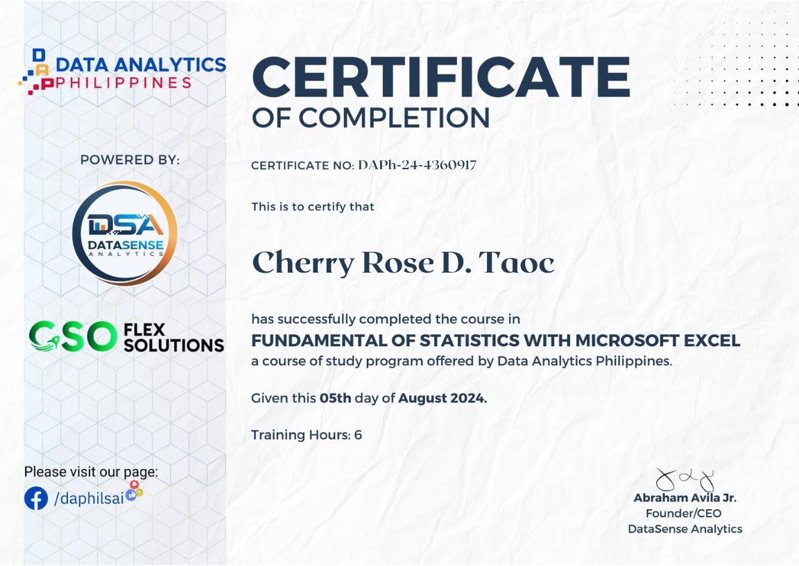 Fundamental of Statistics with Microsoft Excel