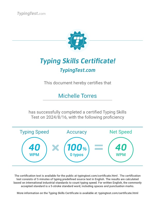 Typing Skills Certificate