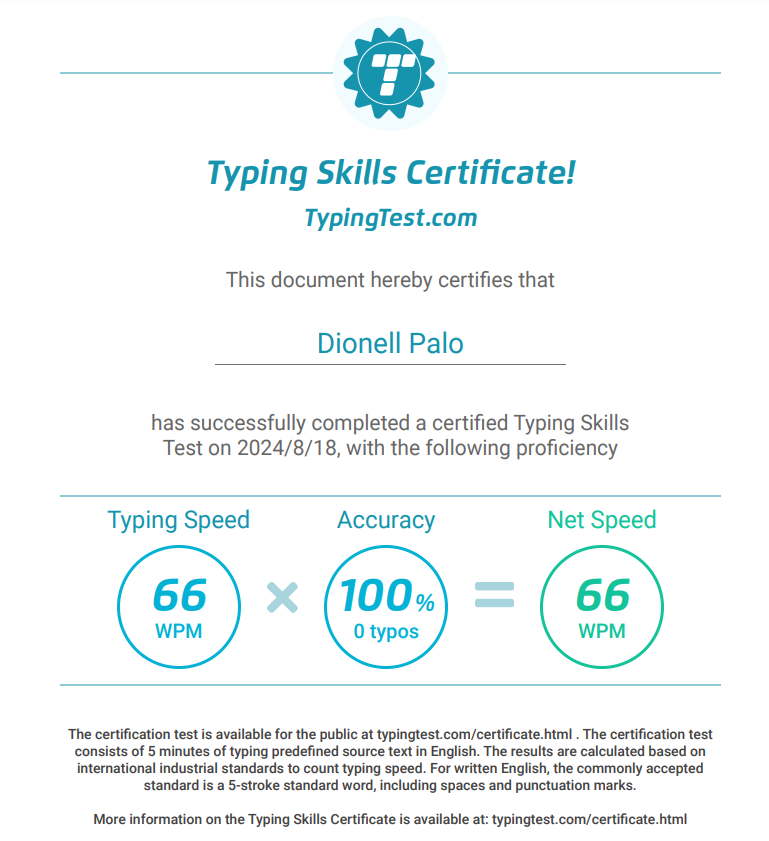 Typing test certificate