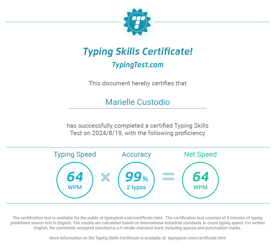 Typing Skills Certificate