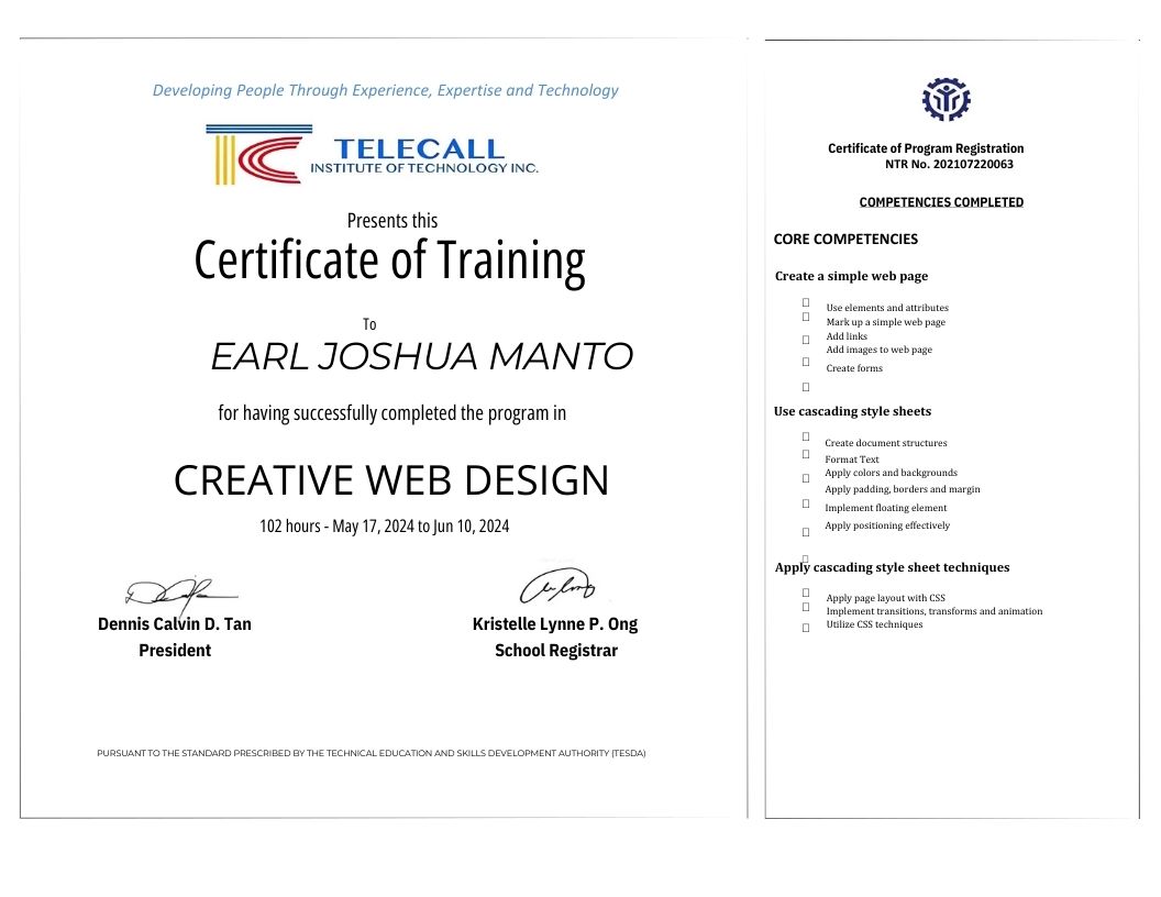 Tesda Certificate