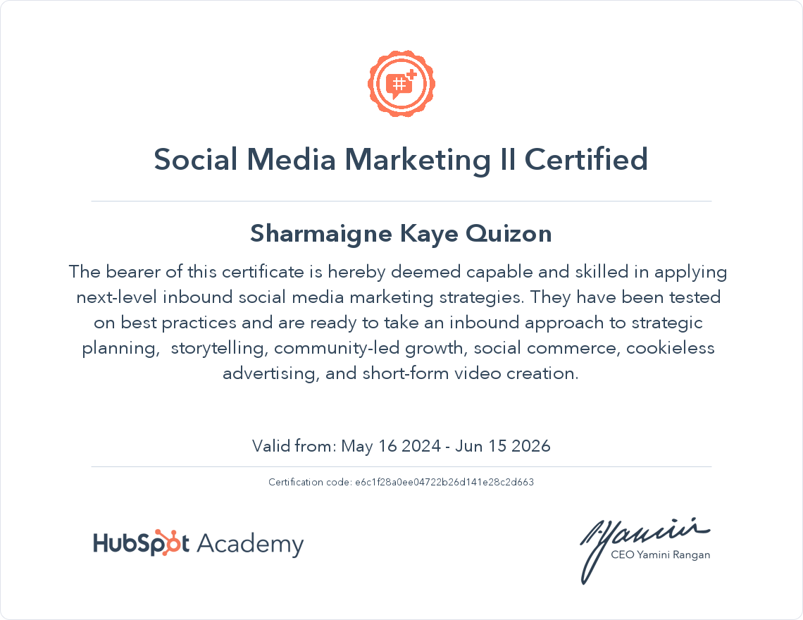 Social Media Marketing II Certification - HubSpot Academy