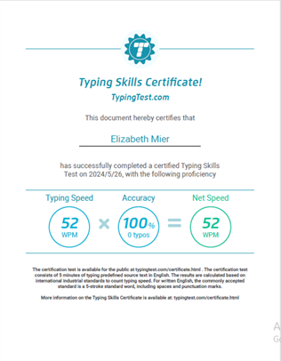 Typing Skills Certificate