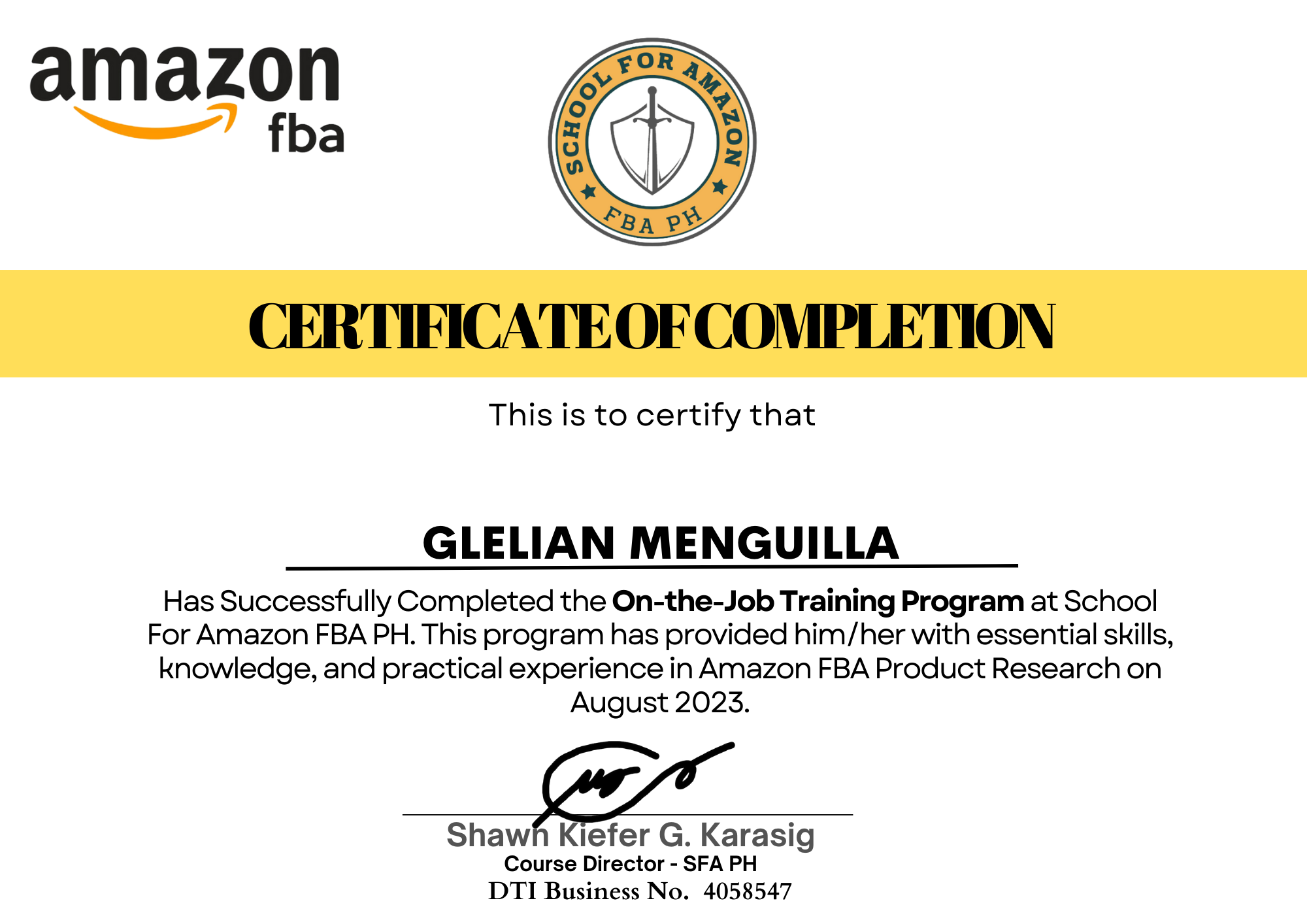 I completed this OJT program as an Amazon Product Researcher