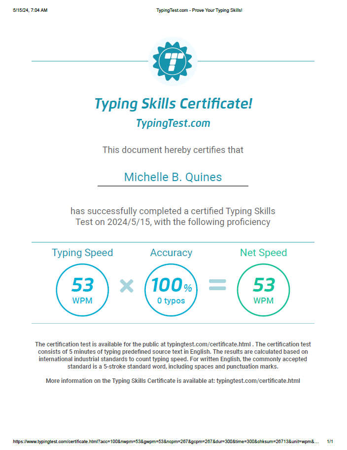 Typing Skills Certificate