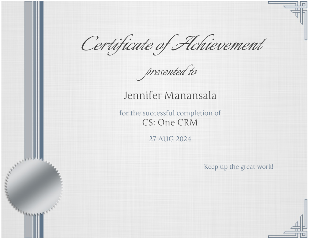 CS One CRM Certificate