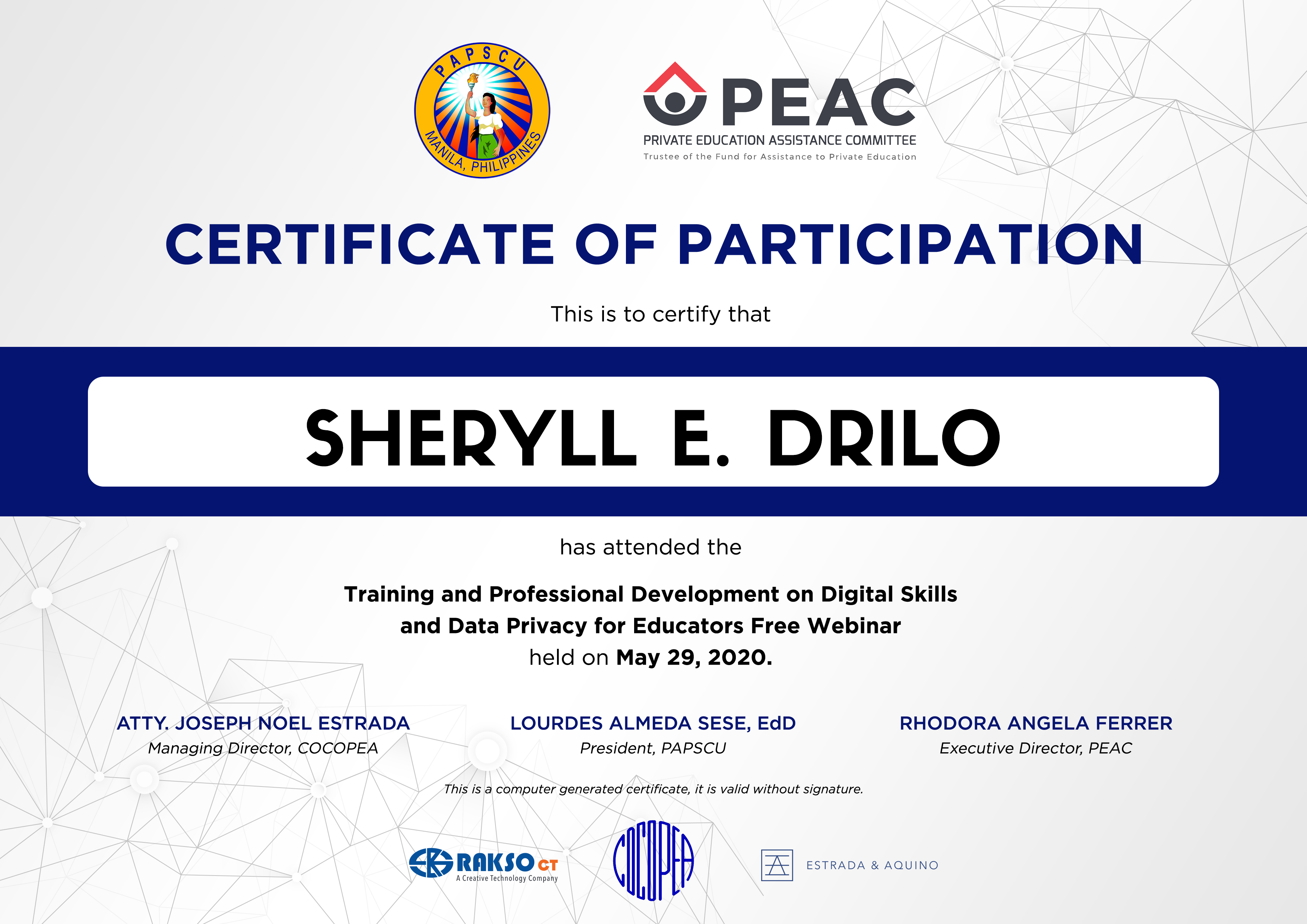 Certificate in Professional Development on Digital Skills