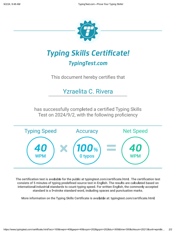 Typing Certificate