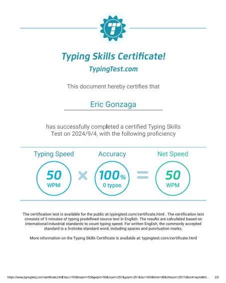 Typing Skills Certificate