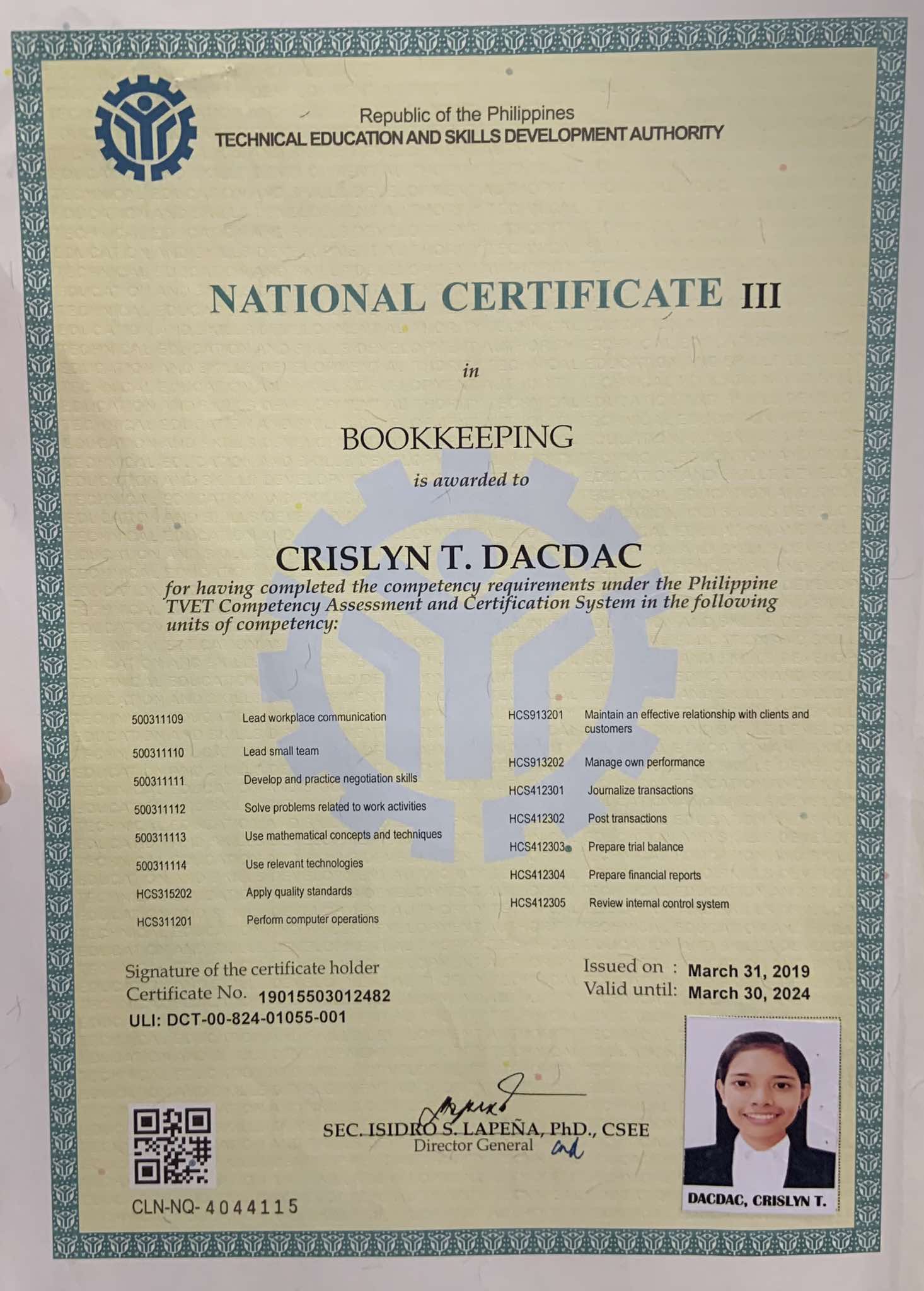 NCIII Certificate