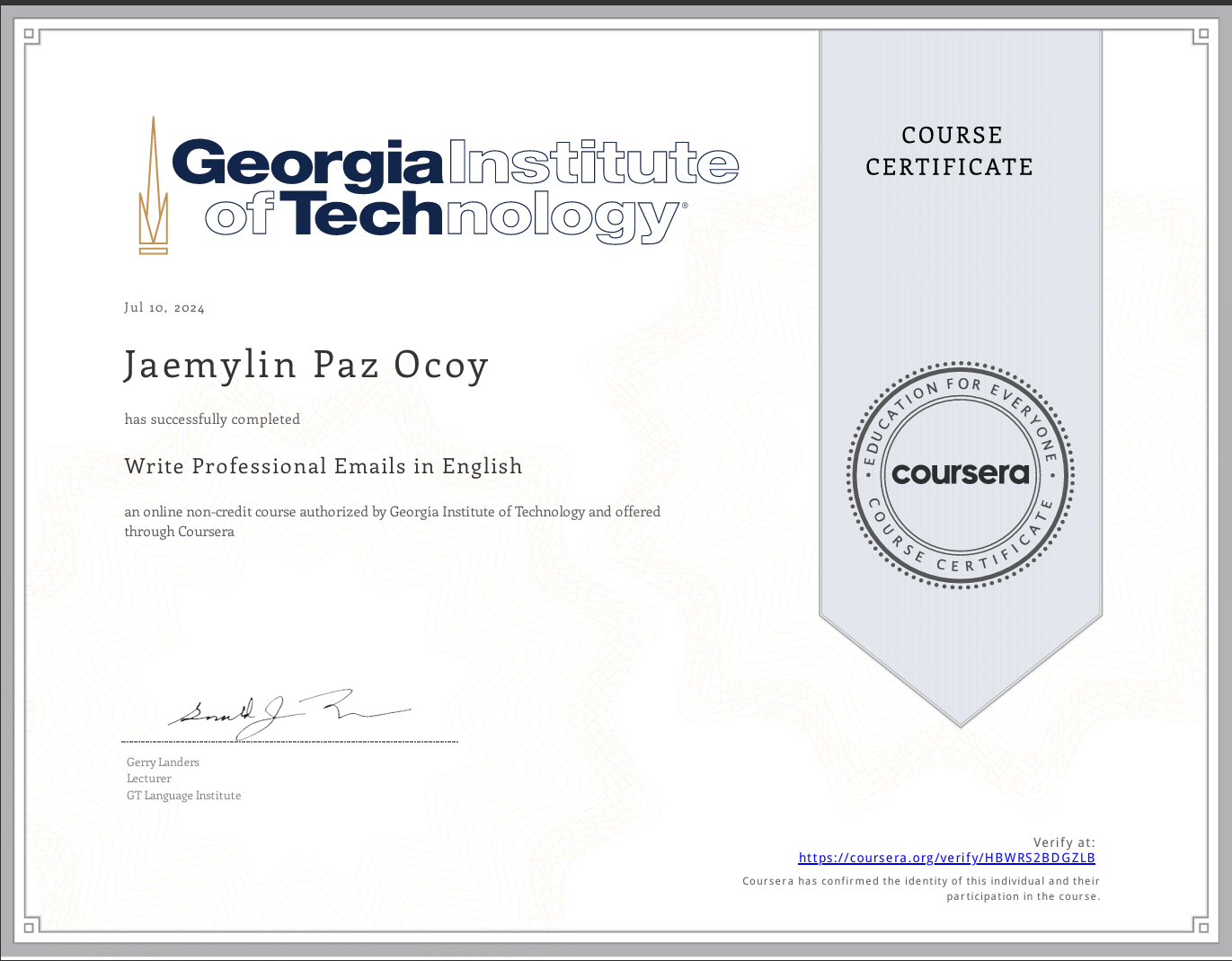 Coursera Certificate