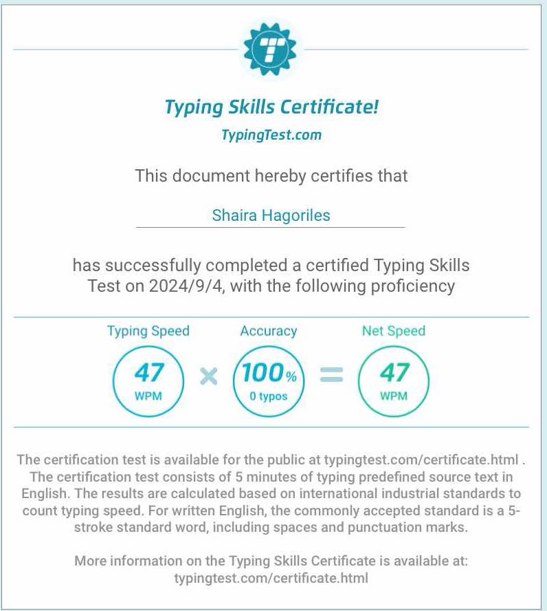 Typing Skills Certificate