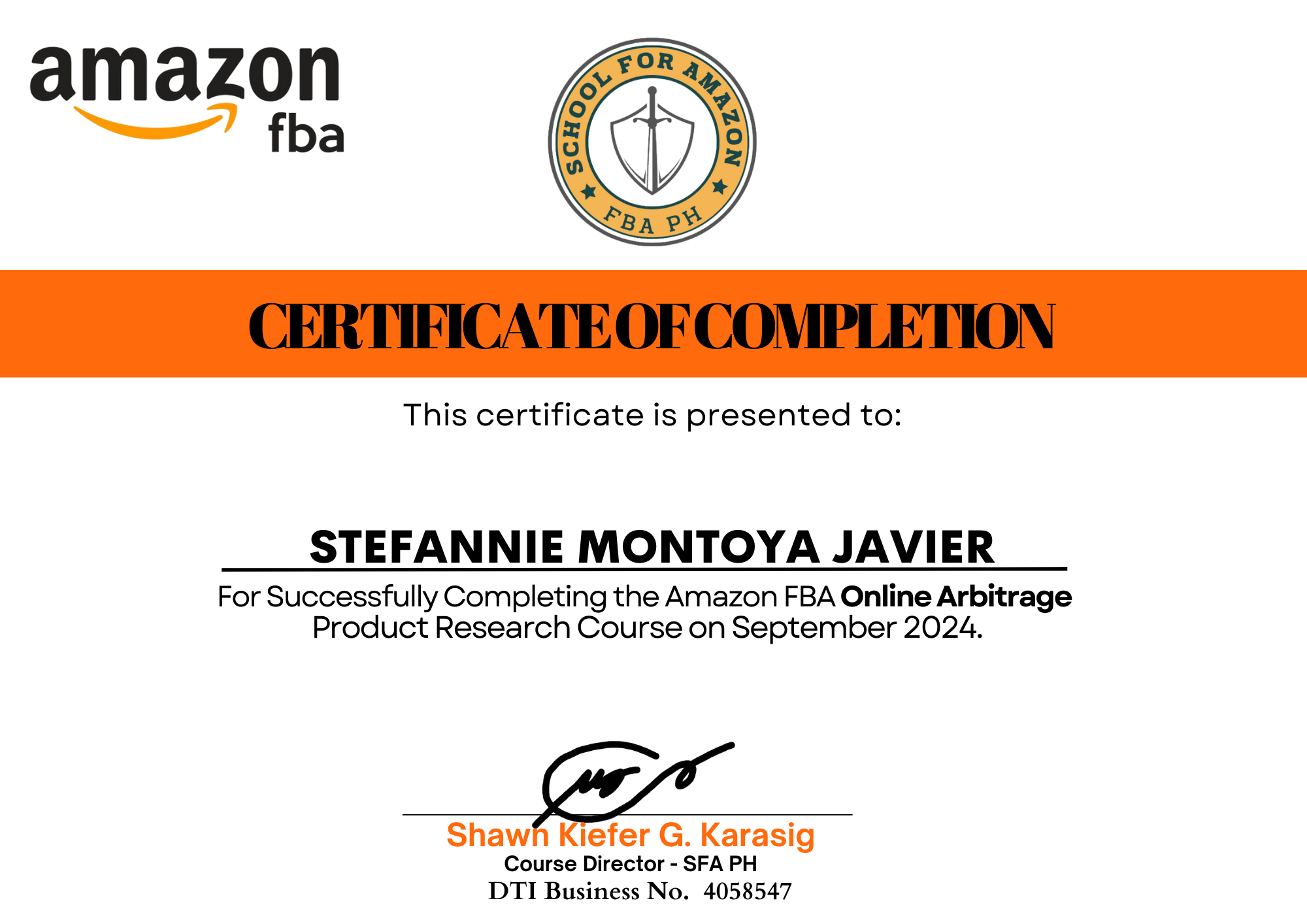 ONLINE ARBITRAGE CERTIFICATE