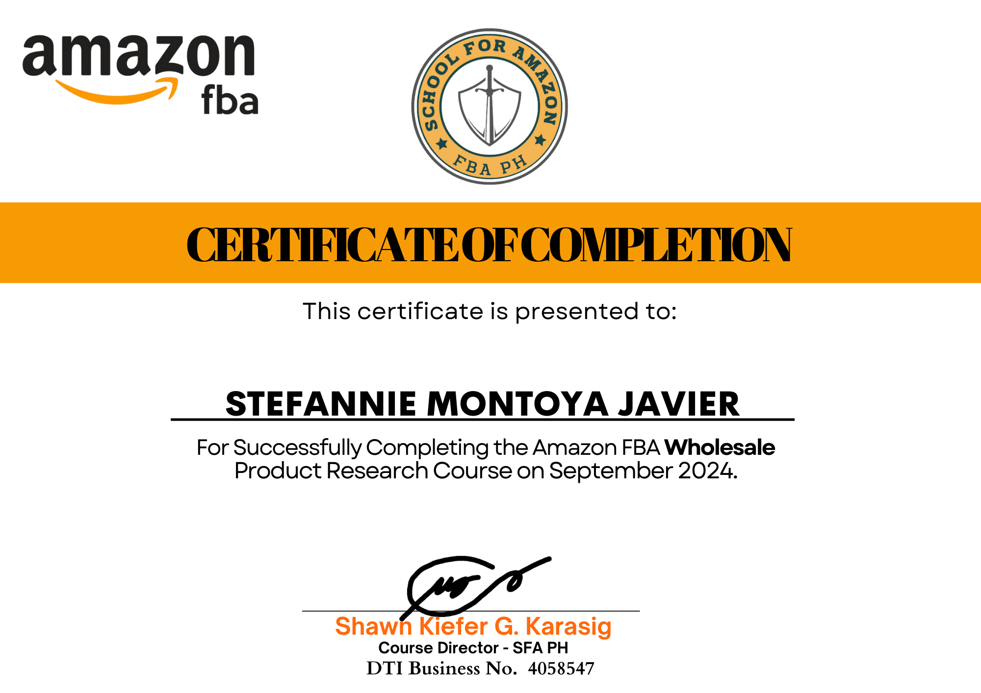 AMAZON FBA WHOLESALE CERTIFICATE