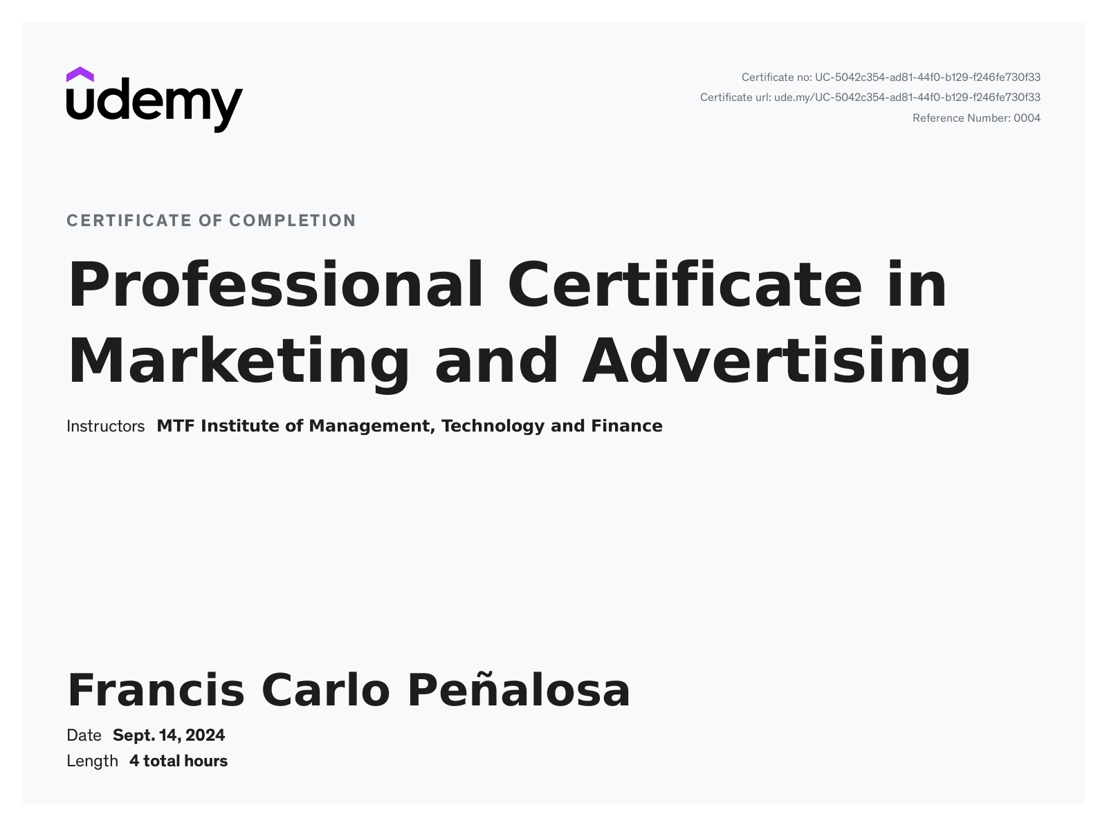 Professional Certificate in Marketing and Advertising