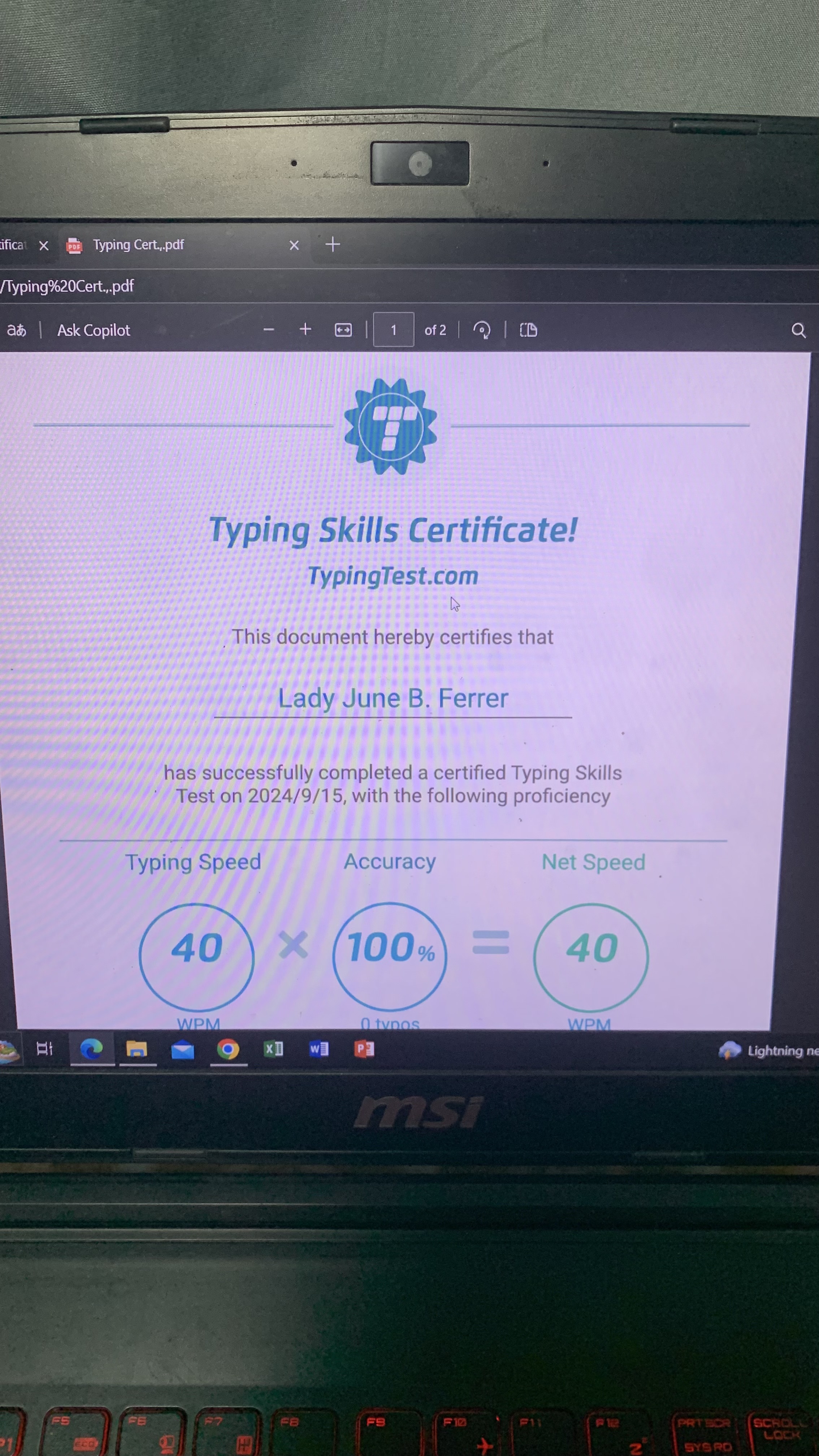 Typing Skills Certificate