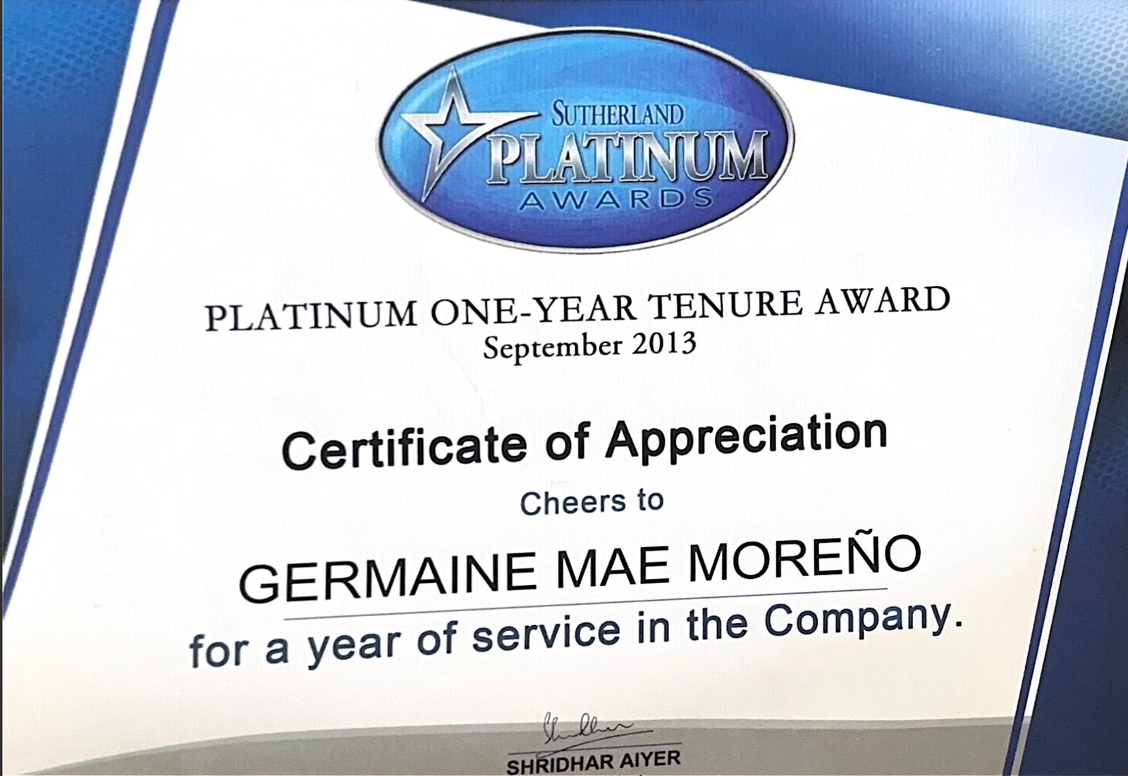 Tenure Award in Customer Service