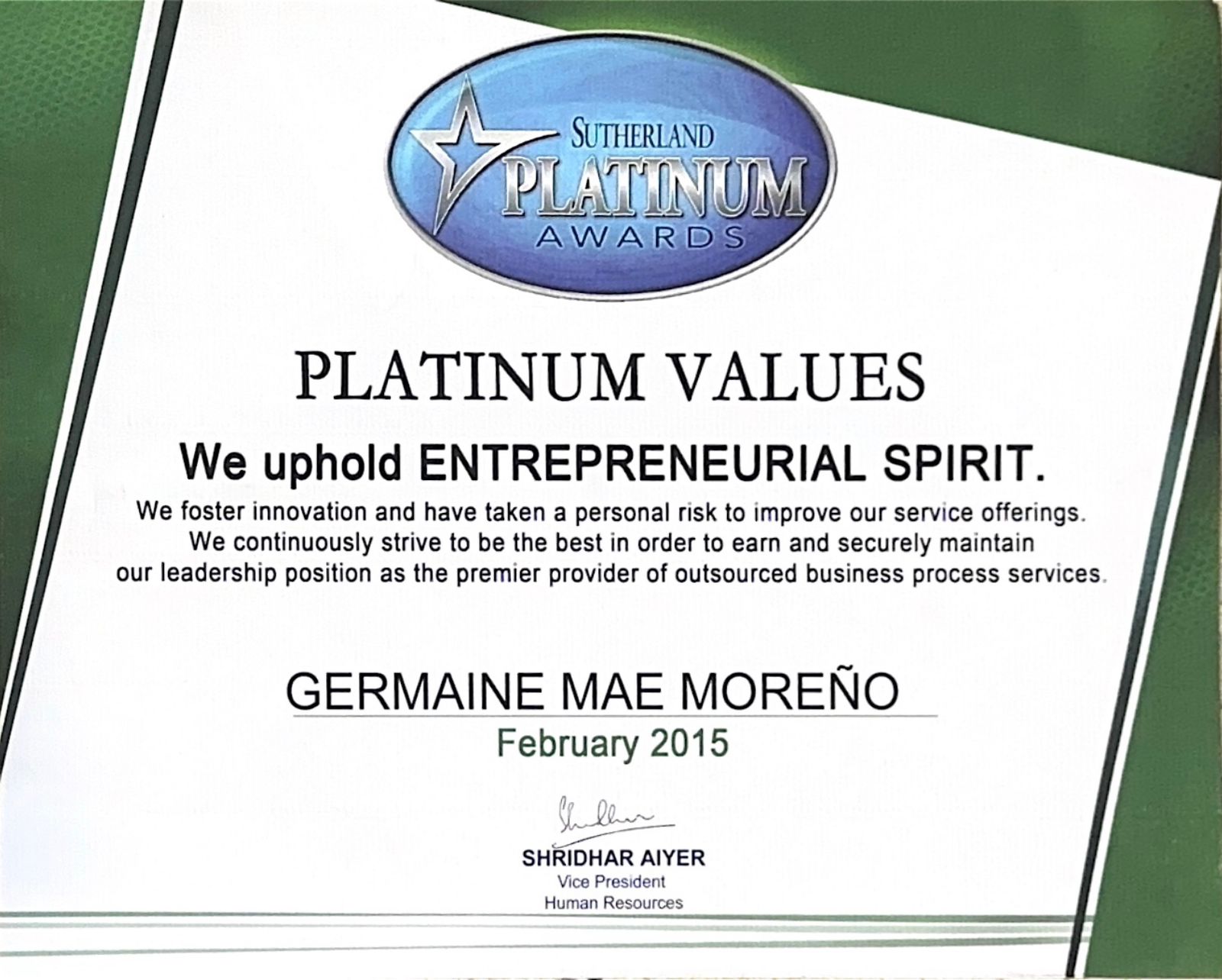 Entrepreneurial Spirit Award (Customer Service)