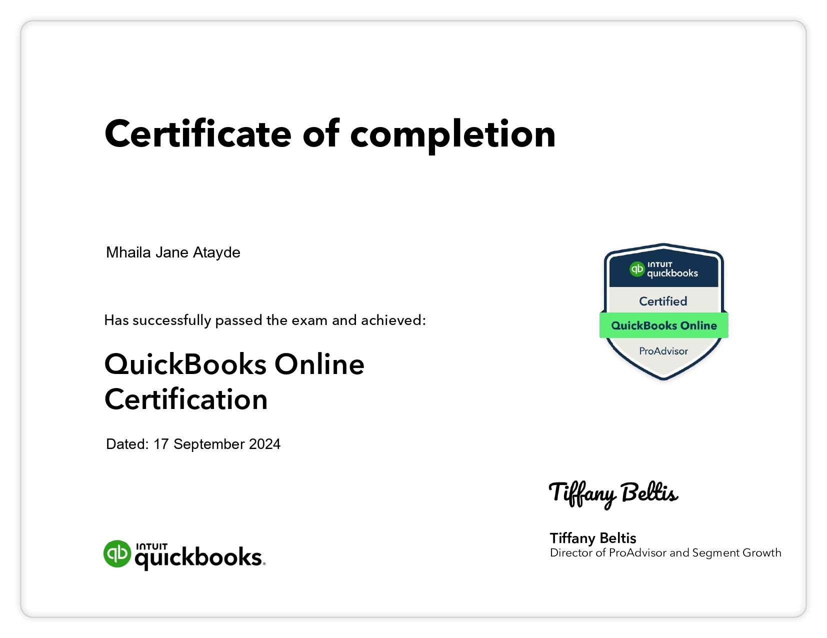 QuickBooks Pro Advisor Certificate