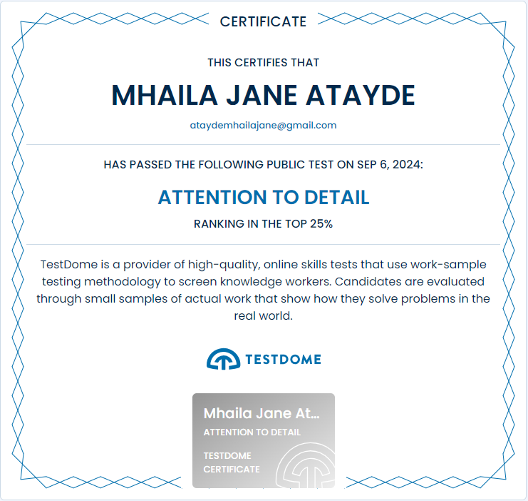 Attention to detail certificate