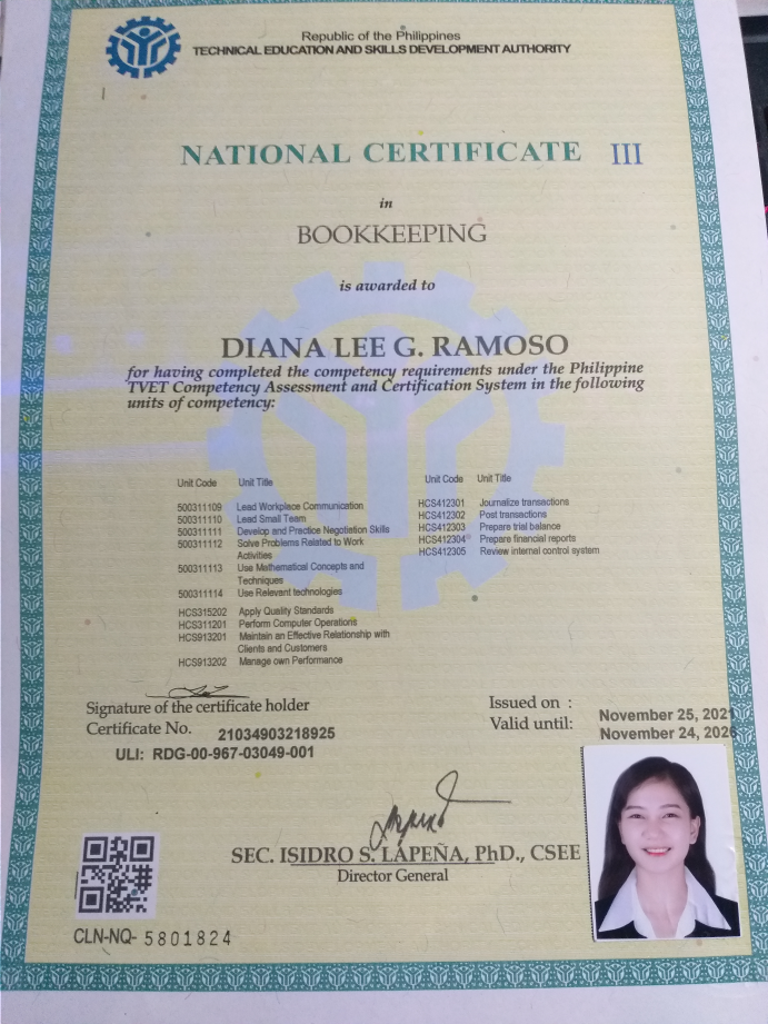 Bookkeeping Certificate