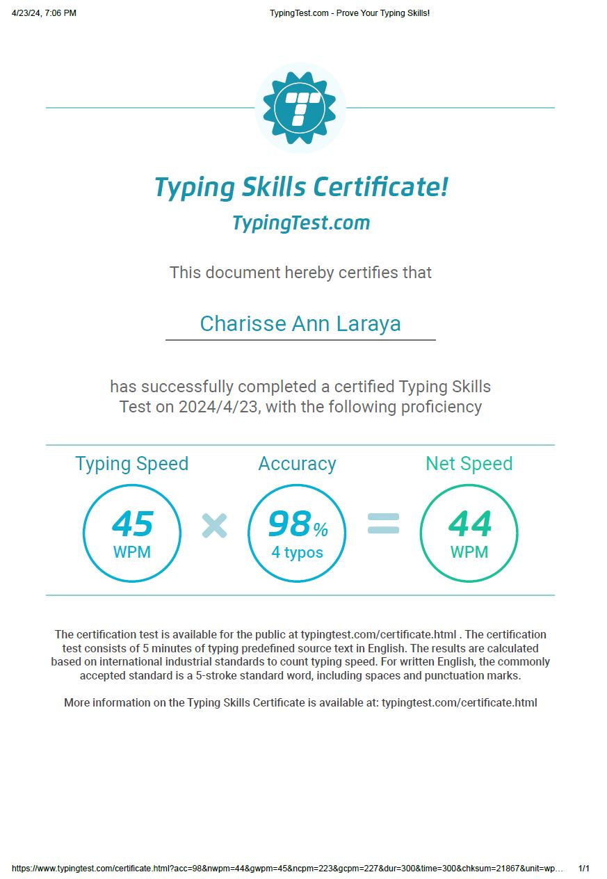 Typing Skills Certificate