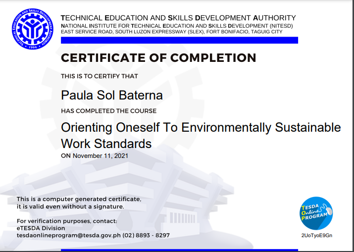 Orienting Oneself to environmentally Sustainable Work Standards