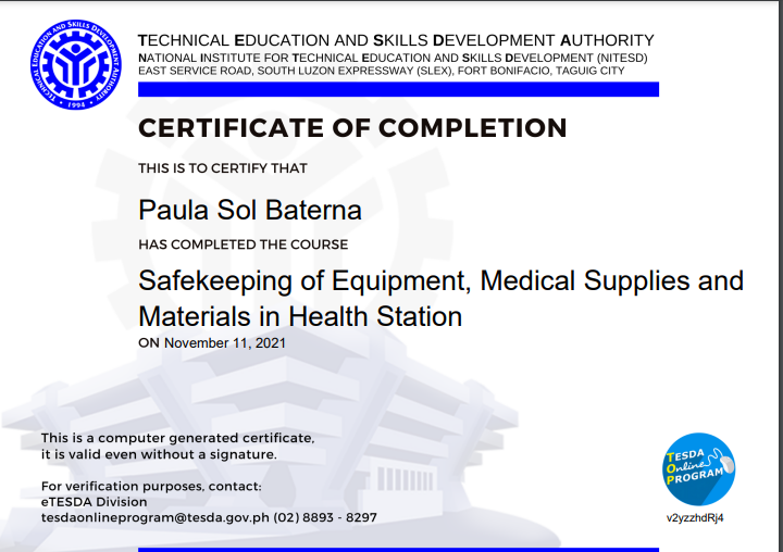 Safekeeping of Equipment, Medical Supplies and Materials in Health Station