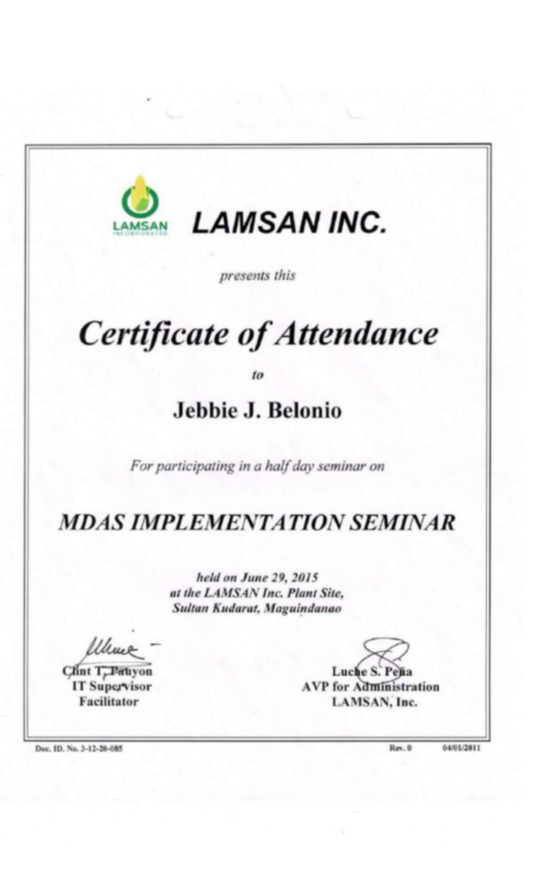 MDAS Implementation Seminar-Lamsan Inc.