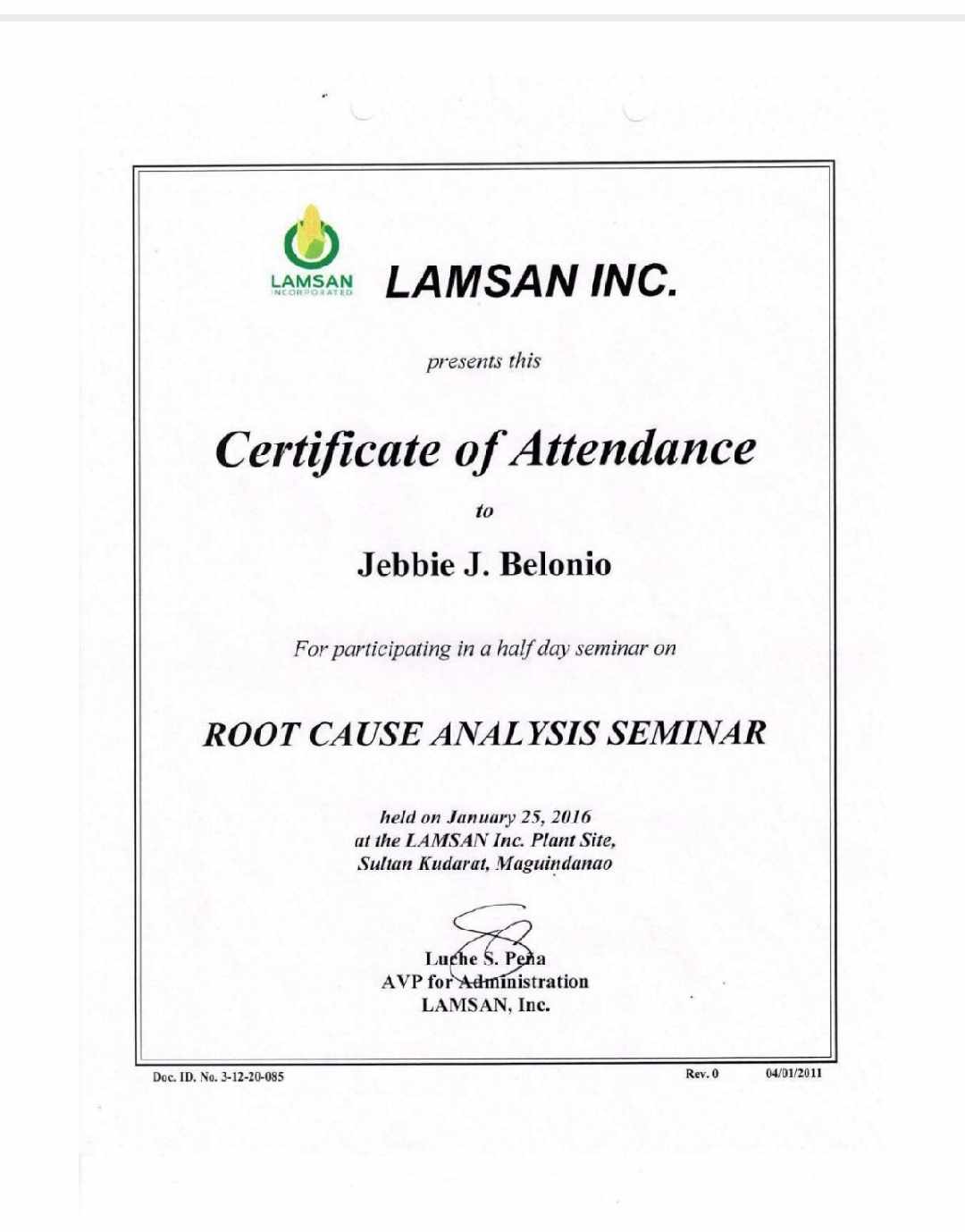 Root Cause Analysis Seminar - Lamsan Inc.