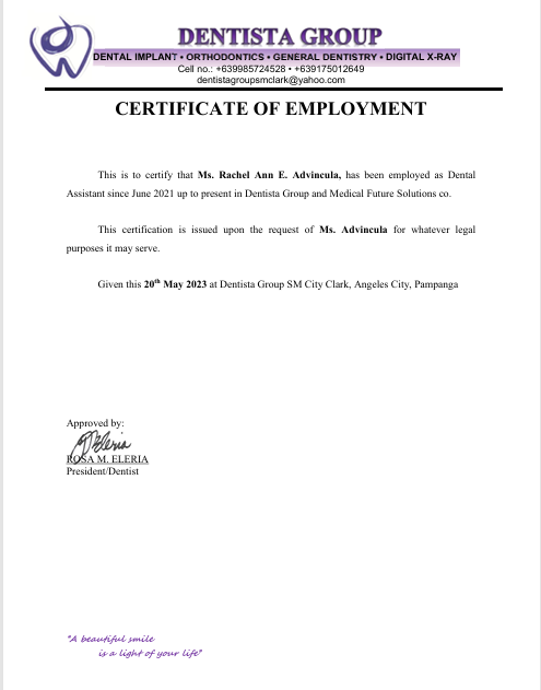 Certificate of Employment