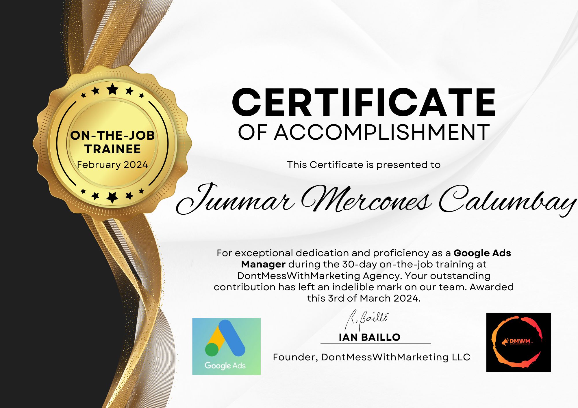 GOOGLE ADS MANAGER CERTIFICATE