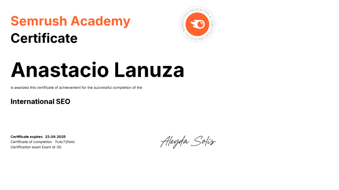 Semrush Academy Certificate International SEO