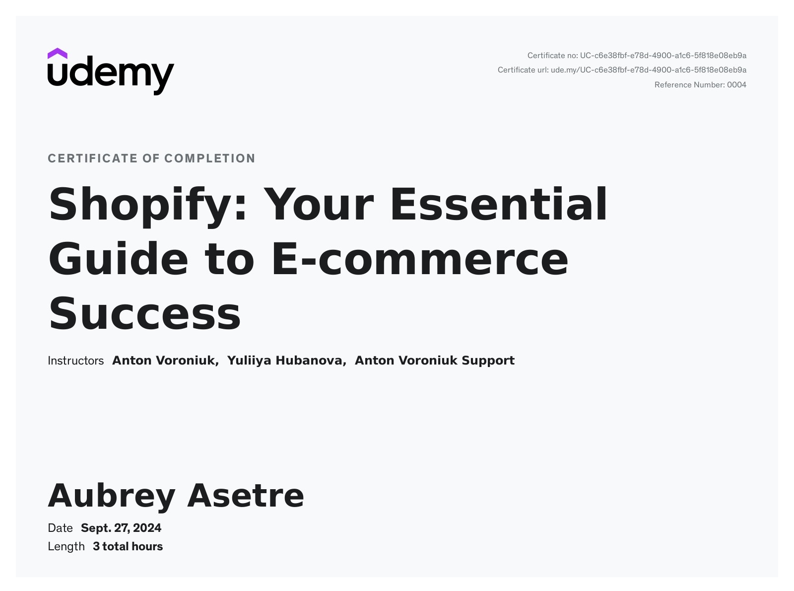 Shopify Certificate