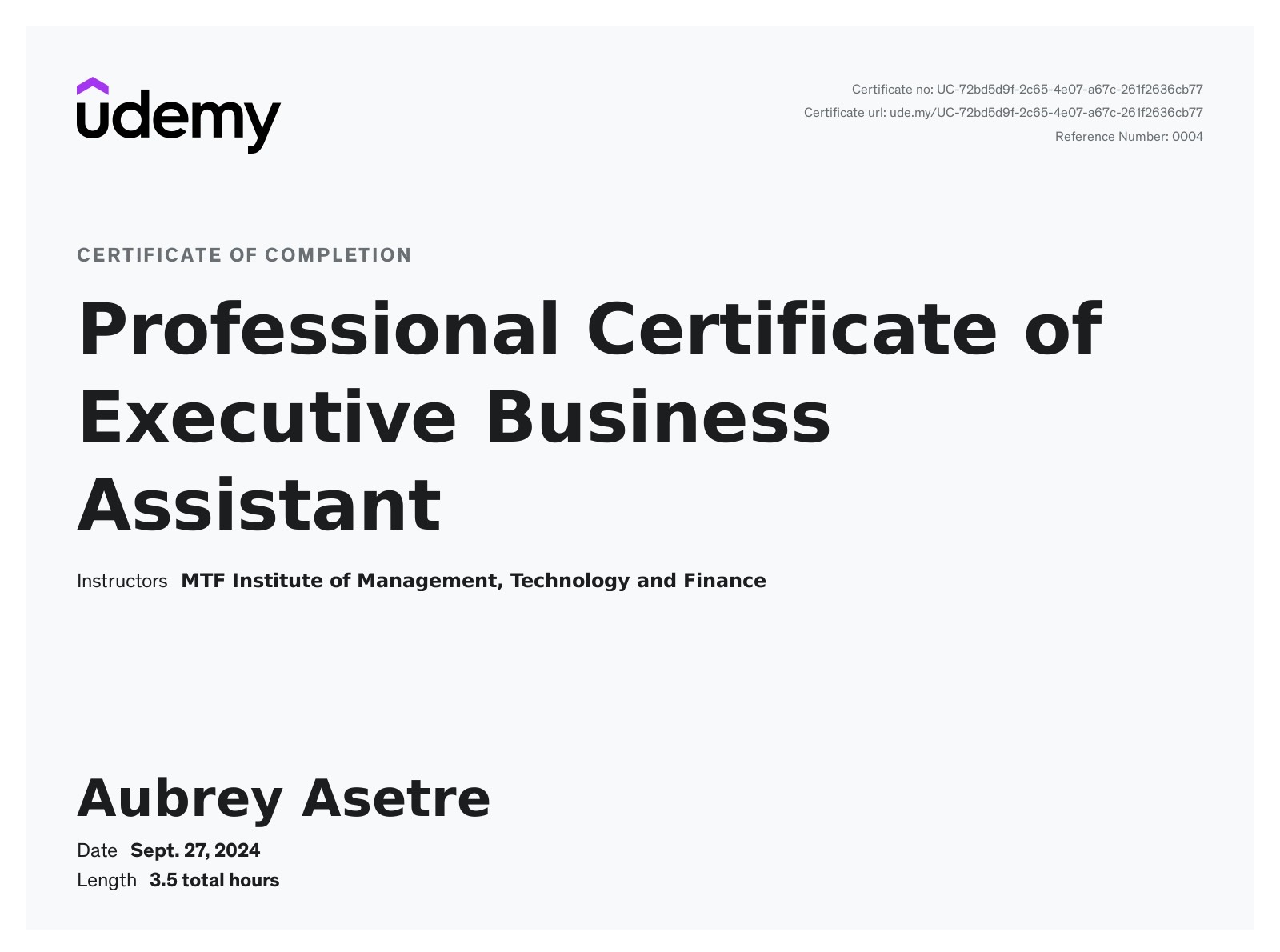 Executive Business Assistant Certificate