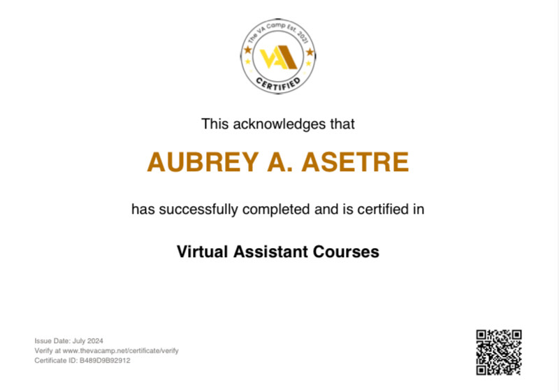 Virtual Assistant Certificate