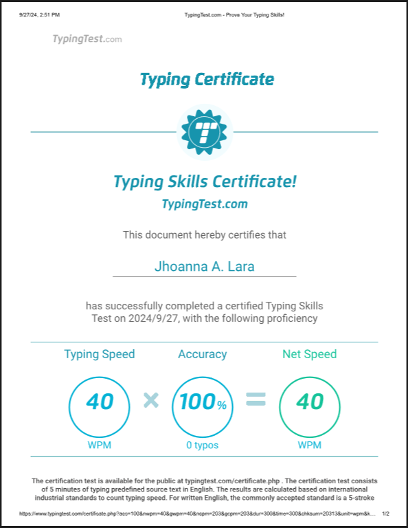 Typing Skill Certificate