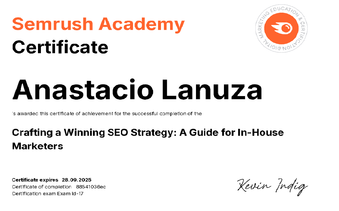 Semrush Academy Cert for Winning SEO Strategy